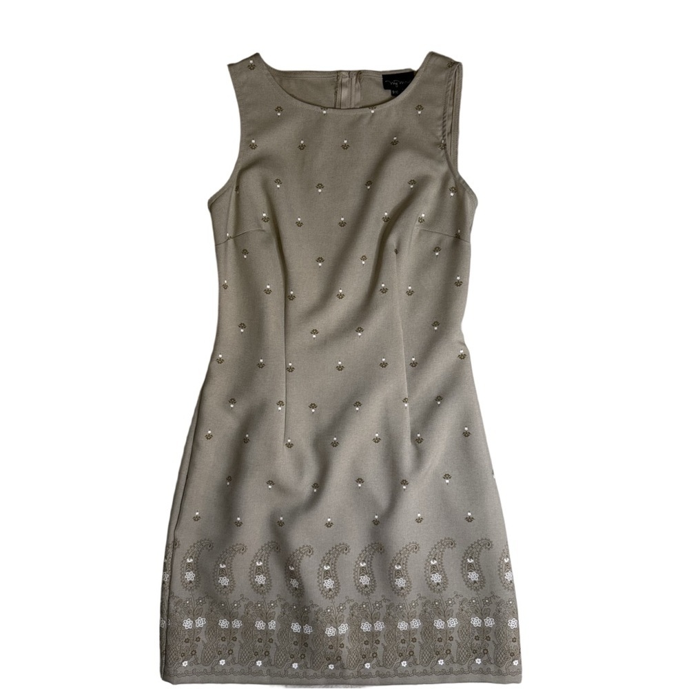 My Michelle Khaki Dress & Jacket Set Size 9/10 Sleeveless Dress Paisley Print - Picture 9 of 16
